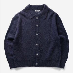 Blacksmith Store Men's Mohair Cardigan Collared Sweater Navy Blue Large $129